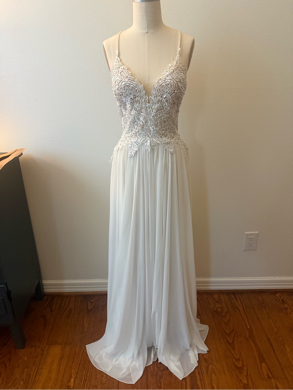 Camille La Vie Ivory Lace Appliqué Spaghetti Strap Wedding Dress